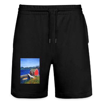 Voyage CE I Vacances I Norvège I Montagnes I Cadeau - Short de jogging bio TRAINER Stanley/Stella unisexe - noir - Devant - Nik (191cm) & Marisol (170cm)