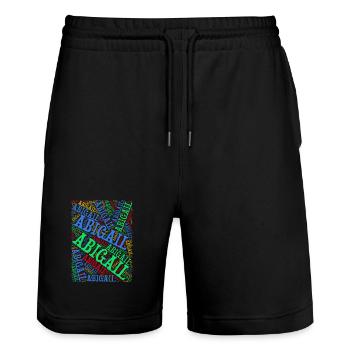T-Shirt Abigail Wortwolke T-Shirt Geschenkidee T-Shirt - Stanley/Stella Unisex Bio Joggingshorts Trainer  - Schwarz - Vorne - Nik (191cm) & Marisol (170cm)