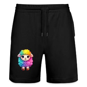 Buntes Schaf Regenbogen LGBTQ Tier Wolle Gender - Stanley/Stella Unisex Bio Joggingshorts Trainer  - Schwarz - Vorne - Nik (191cm) & Marisol (170cm)