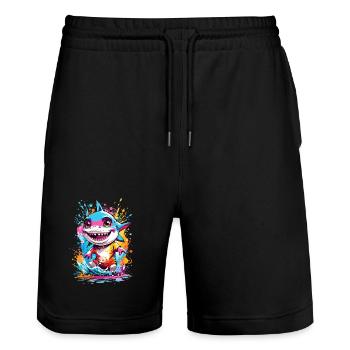 Shark - Stanley/Stella Trainer Unisex Organic Jogging Shorts - black - Front - Nik (191cm) & Marisol (170cm)