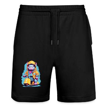 Hippopotame doux - Short de jogging bio TRAINER Stanley/Stella unisexe - noir - Devant - Nik (191cm) & Marisol (170cm)