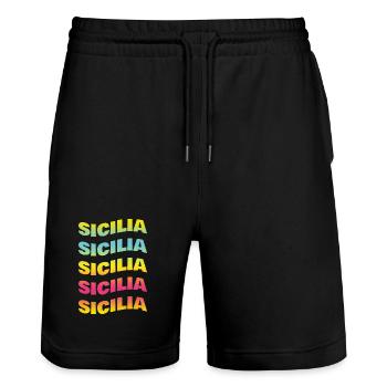 T-Shirt Sicilia onda T-Shirt Geschenkidee - Stanley/Stella Unisex Bio Joggingshorts Trainer  - Schwarz - Vorne - Nik (191cm) & Marisol (170cm)
