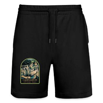 Illustration Caernarfon Castle, Wales, Vereinigtes Königreich - Stanley/Stella Unisex Bio Joggingshorts Trainer  - Schwarz - Vorne - Nik (191cm) & Marisol (170cm)