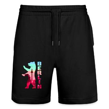 Berliner Bär gefüllt mit Skyline Fernsehturm - Stanley/Stella Unisex Bio Joggingshorts Trainer  - Schwarz - Vorne - Nik (191cm) & Marisol (170cm)