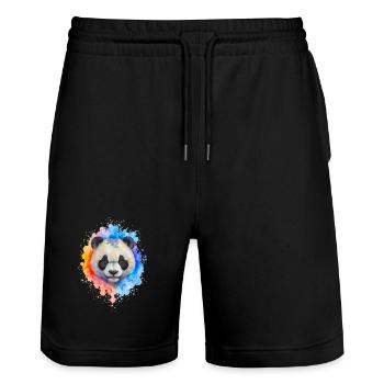 Wasserfarben Panda Splash - Stanley/Stella Unisex Bio Joggingshorts Trainer  - Schwarz - Vorne - Nik (191cm) & Marisol (170cm)
