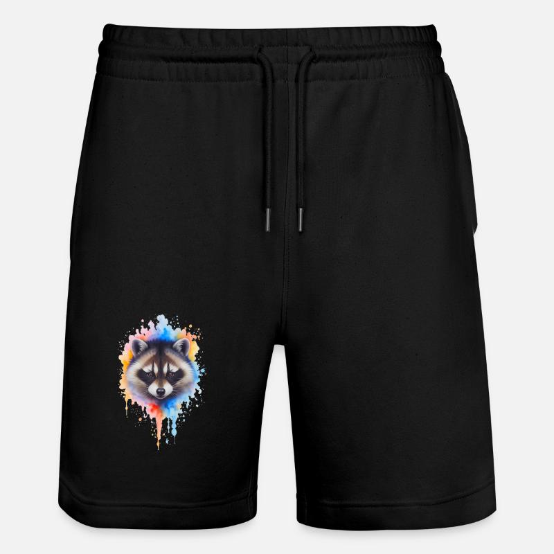 Aquarell Waschbär Farbexplosion - Stanley/Stella Unisex Bio Joggingshorts Trainer - Schwarz