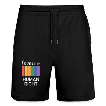 LGBT Pride Month - Love is a Human Right - Stanley/Stella Trainer Unisex Organic Jogging Shorts - black - Front - Nik (191cm) & Marisol (170cm)