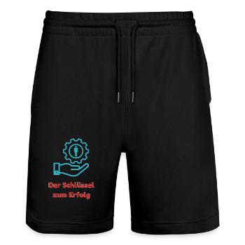 The key to success - Stanley/Stella Trainer Unisex Organic Jogging Shorts - black - Front - Nik (191cm) & Marisol (170cm)