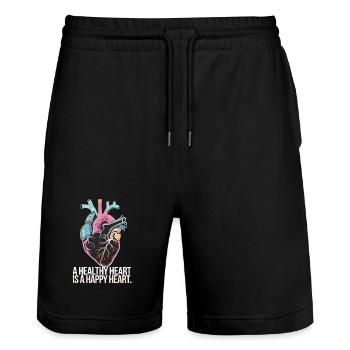 Herz mit bunter Anatomie und Liebesbotschaft - Stanley/Stella Unisex Bio Joggingshorts Trainer  - Schwarz - Vorne - Nik (191cm) & Marisol (170cm)