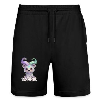 Ourson magique en paillettes pastel. - Short de jogging bio TRAINER Stanley/Stella unisexe - noir - Devant - Nik (191cm) & Marisol (170cm)