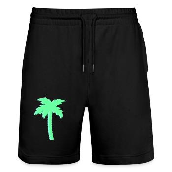 Mint palm tree in neon look - Stanley/Stella Trainer Unisex Organic Jogging Shorts - black - Front - Nik (191cm) & Marisol (170cm)