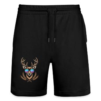 Hirsch mit Geweih - Stanley/Stella Unisex Bio Joggingshorts Trainer  - Schwarz - Vorne - Nik (191cm) & Marisol (170cm)