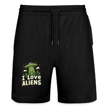 Ich liebe Aliens - Stanley/Stella Unisex Bio Joggingshorts Trainer  - Schwarz - Vorne - Nik (191cm) & Marisol (170cm)