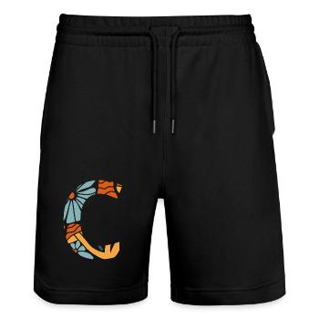 Lettre c fleurs groovy idée cadeau  - Short de jogging bio TRAINER Stanley/Stella unisexe - noir - Devant - Nik (191cm) & Marisol (170cm)