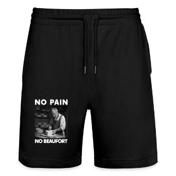 No Pain No Beaufort Humour Savoie Fromage Beaufort - Short de jogging bio TRAINER Stanley/Stella unisexe - noir - Devant - Nik (191cm) & Marisol (170cm)