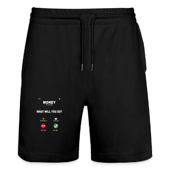 Money Is Calling – Motivations Design - Stanley/Stella Trainer Unisex Organic Jogging Shorts - black - Front - Nik (191cm) & Marisol (170cm)