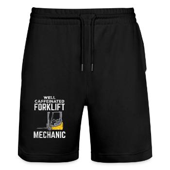 Conception bien caféinée du mécanicien de chariot élévateur - Short de jogging bio TRAINER Stanley/Stella unisexe - noir - Devant - Nik (191cm) & Marisol (170cm)
