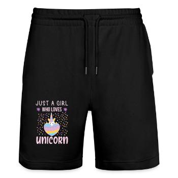 Just a girl who loves unicorn - Stanley/Stella Unisex Bio Joggingshorts Trainer  - Schwarz - Vorne - Nik (191cm) & Marisol (170cm)