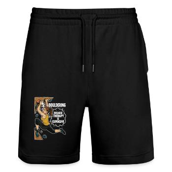 Bloc au lieu de thérapie – Chemise drôle d’escalade - Short de jogging bio TRAINER Stanley/Stella unisexe - noir - Devant - Nik (191cm) & Marisol (170cm)