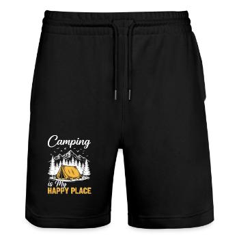 Camping is my happy place - Stanley/Stella Trainer Unisex Organic Jogging Shorts - black - Front - Nik (191cm) & Marisol (170cm)