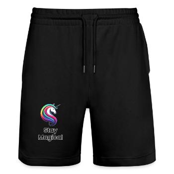 Unicorn Rainbow – Restez Magiques - Short de jogging bio TRAINER Stanley/Stella unisexe - noir - Devant - Nik (191cm) & Marisol (170cm)