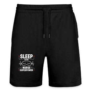 Humour Infirmier Sommeil est mon Super Pouvoir - Short de jogging bio TRAINER Stanley/Stella unisexe - noir - Devant - Nik (191cm) & Marisol (170cm)