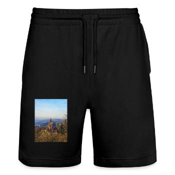 Le château de Drachenburg sur la pente au jour du soir - Short de jogging bio TRAINER Stanley/Stella unisexe - noir - Devant - Nik (191cm) & Marisol (170cm)