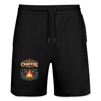 Campfire Marshmallow Alles ist besser Campingplatz - Stanley/Stella Unisex Bio Joggingshorts Trainer  - Schwarz - Vorne - Nik (191cm) & Marisol (170cm)