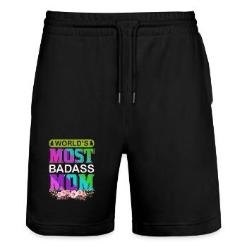 World's Badass Mom – Mutiges, florales Muttertagsgeschenk - Stanley/Stella Unisex Bio Joggingshorts Trainer  - Schwarz - Vorne - Nik (191cm) & Marisol (170cm)