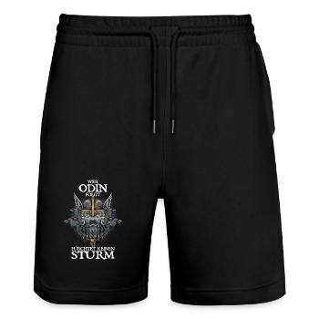 Wer Odin folgt fürchtet keinen Sturm - Stanley/Stella Unisex Bio Joggingshorts Trainer  - Schwarz - Vorne - Nik (191cm) & Marisol (170cm)