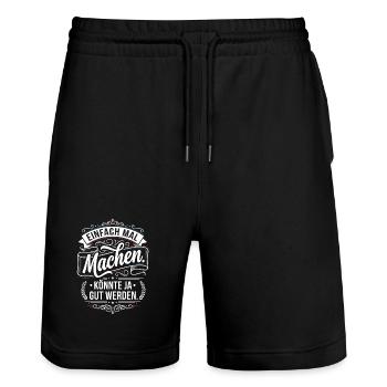 Einfach mal machen Spruch Vintage Style - Stanley/Stella Unisex Bio Joggingshorts Trainer  - Schwarz - Vorne - Nik (191cm) & Marisol (170cm)