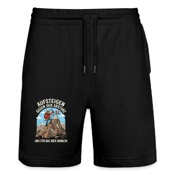 Bergsteiger gegen Abstieg Bier Danach - Stanley/Stella Unisex Bio Joggingshorts Trainer  - Schwarz - Vorne - Nik (191cm) & Marisol (170cm)