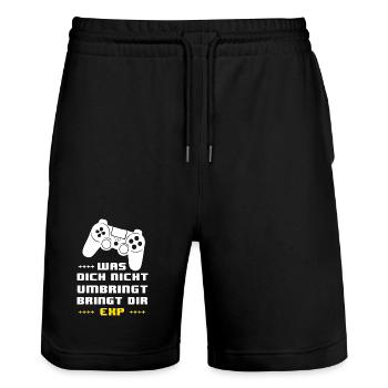 Gaming Motto EXP: Was dich nicht umbringt - Stanley/Stella Unisex Bio Joggingshorts Trainer  - Schwarz - Vorne - Nik (191cm) & Marisol (170cm)