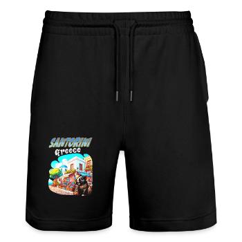 Meerschweinchen-Abenteuer in Santorini, Griechenland, - Stanley/Stella Unisex Bio Joggingshorts Trainer  - Schwarz - Vorne - Nik (191cm) & Marisol (170cm)