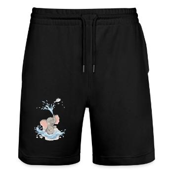 Bébé éléphant Éléphant Éclaboussure d’eau Eau Baignée d’été - Short de jogging bio TRAINER Stanley/Stella unisexe - noir - Devant - Nik (191cm) & Marisol (170cm)