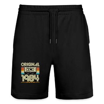 Originale limitierte Kassette von 1984 - Stanley/Stella Unisex Bio Joggingshorts Trainer  - Schwarz - Vorne - Nik (191cm) & Marisol (170cm)