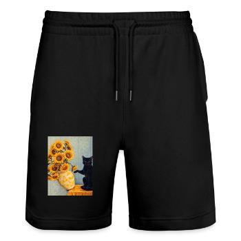 Sonnenblumen und schwarze Katze Kunst Parodie - Stanley/Stella Unisex Bio Joggingshorts Trainer  - Schwarz - Vorne - Nik (191cm) & Marisol (170cm)