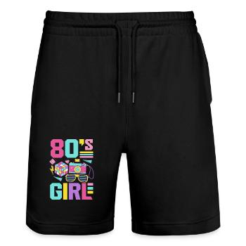Retro Back to the 80s Vintage Design - Stanley/Stella Trainer Unisex Organic Jogging Shorts - black - Front - Nik (191cm) & Marisol (170cm)