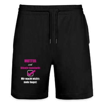 Bitcoin Mom Mutter BTC Crypto Cryptowährung Coin - Stanley/Stella Unisex Bio Joggingshorts Trainer  - Schwarz - Vorne - Nik (191cm) & Marisol (170cm)