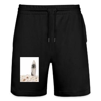 Surfbrett im Sand - Stanley/Stella Unisex Bio Joggingshorts Trainer  - Schwarz - Vorne - Nik (191cm) & Marisol (170cm)