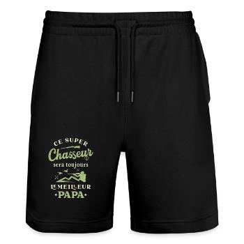Papa Chasseur, Chasse Vintage Humour - Short de jogging bio TRAINER Stanley/Stella unisexe - noir - Devant - Nik (191cm) & Marisol (170cm)