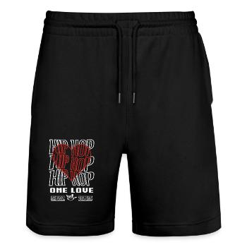 Hip Hop - One Love  - Stanley/Stella Unisex Bio Joggingshorts Trainer  - Schwarz - Vorne - Nik (191cm) & Marisol (170cm)