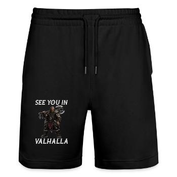 Wir sehen uns in Walhalla - Stanley/Stella Unisex Bio Joggingshorts Trainer  - Schwarz - Vorne - Nik (191cm) & Marisol (170cm)