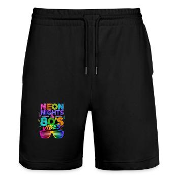 80's Nights 80s - Stanley/Stella Trainer Unisex Organic Jogging Shorts - black - Front - Nik (191cm) & Marisol (170cm)