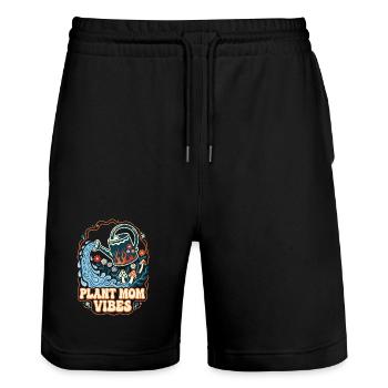 Plant Mom Vibes Retro Gartenmotiv - Stanley/Stella Unisex Bio Joggingshorts Trainer  - Schwarz - Vorne - Nik (191cm) & Marisol (170cm)