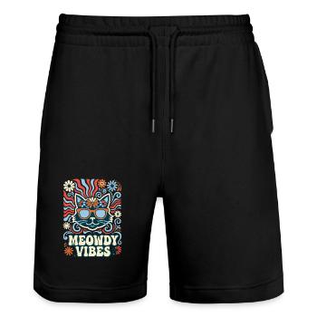 Meowdy Vibes Retro Katze - Stanley/Stella Unisex Bio Joggingshorts Trainer  - Schwarz - Vorne - Nik (191cm) & Marisol (170cm)