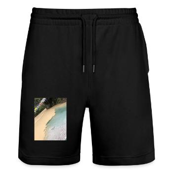 Tropical beach with colorful flags - Stanley/Stella Trainer Unisex Organic Jogging Shorts - black - Front - Nik (191cm) & Marisol (170cm)