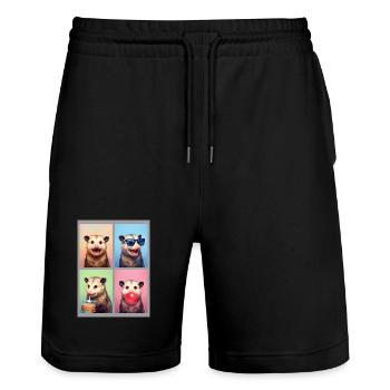 Opossums Opossum - Stanley/Stella Unisex Bio Joggingshorts Trainer  - Schwarz - Vorne - Nik (191cm) & Marisol (170cm)