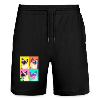 Cats Sacred Birman Cat - Stanley/Stella Trainer Unisex Organic Jogging Shorts - black - Front - Nik (191cm) & Marisol (170cm)
