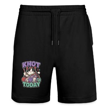 Knot Today Cat with Wool - Stanley/Stella Trainer Unisex Organic Jogging Shorts - black - Front - Nik (191cm) & Marisol (170cm)